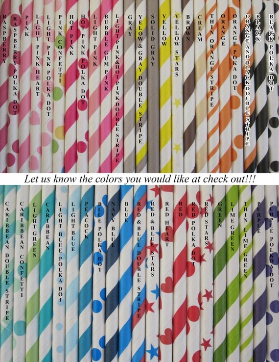 25 YOUR CHOICE Retro Vintage Striped Polka Dot Star Paper Straws Il_570xn