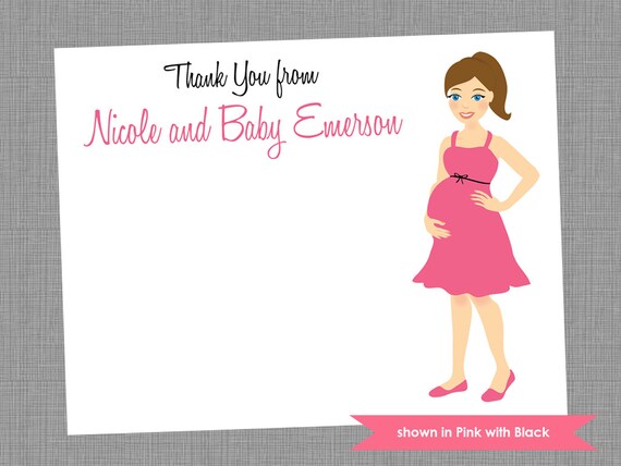 Baby Shower Thank You Note Cards - Personalized Mom-to-Be Printed Note Card Set - Colors Customizable Il_570xn