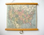 Mini Printed Fabric Vintage Style School Map with Wood Trim - United States Map (11" x 9")