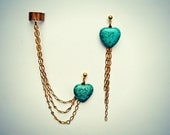 turquoise heart ear cuff and earring, turquoise earrings, heart earrings, unique ear cuff, turquoise accessory