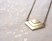 Geometric chevron rhombus necklace, minimal jewelry, raw brass pendant. Sweet Geometry mod.D