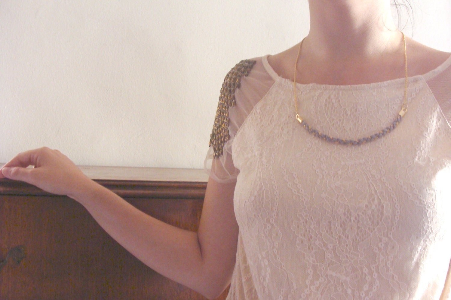 Necklace Headband leather braided. Grey suede leather and golden chain braid. Braid necklace. Multipurpose necklace headband. 2 in 1 jewelry