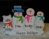 Cat Snowman family of 4 Personalized ornament 2013  pet kitty  Holidays wood craft Custom handmade
