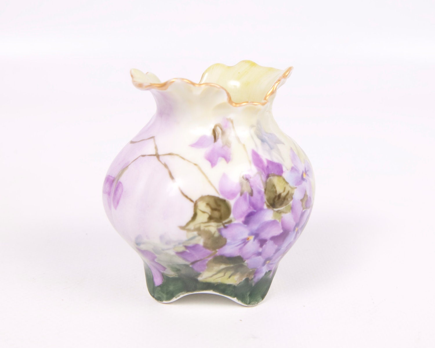 Vintage Purple Violets Vase Hand Painted Porcelain
