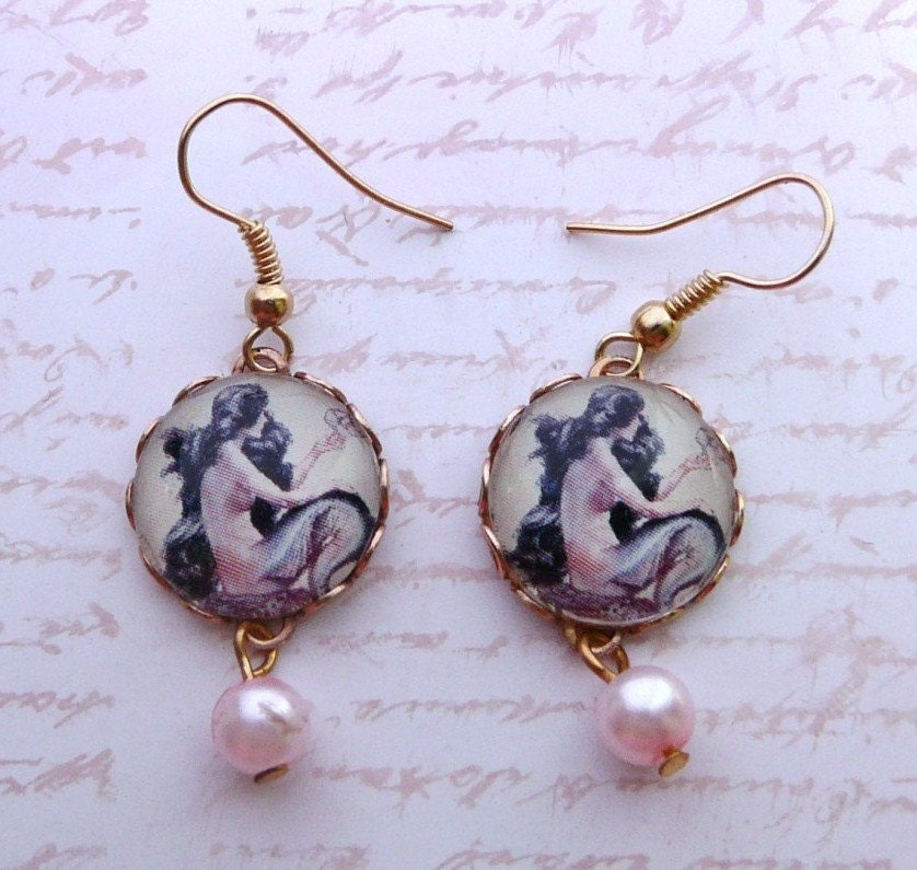Vintage Mermaid At Sea Pearl Drop Fantasy Earrings