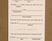Mad Libs / Fill In Wedding / Couple / Reception / Rehearsal Dinner for NewlyWeds / Custom Advice Card / Bridal or Engagement Party