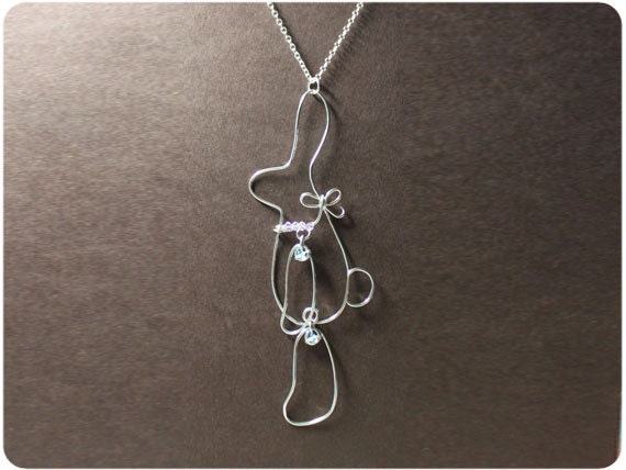 Rabbit - Necklace Pendant, Wire, Crystal Beads