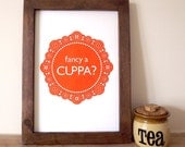 Fancy A Cuppa A3 Screenprint in retro orange by hello DODO - by hello DODO - tea, teacup, doily, English, British, kitchen