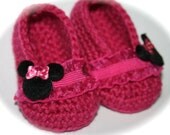Crochet Baby shoes booties slippers ballet slippers baby girl raspberry hot pink fuchsia minnie mouse disney world mickey mouse