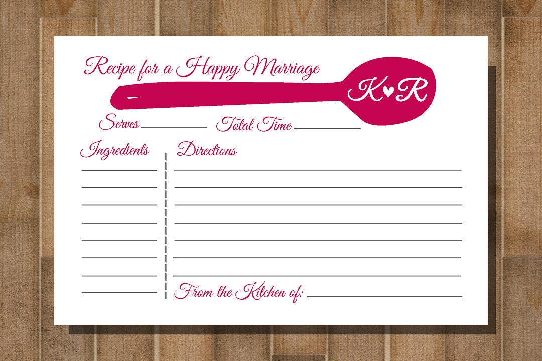 PRINTABLE  Recipe Card  -- Bridal Shower, Bachelorette Party -- CUSTOM