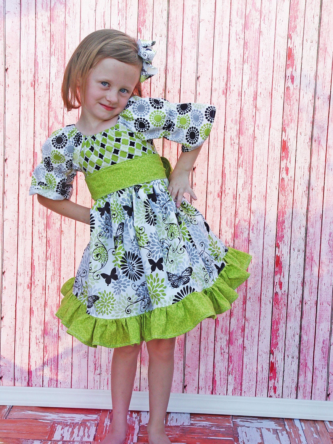 Boutique Girls Party Dress Birthday Dress Childrens Fall Clothing Twirly Girly Peasant Dress Boutique Hairbow 6-12m 18m 2t 3t 4t 5 6
