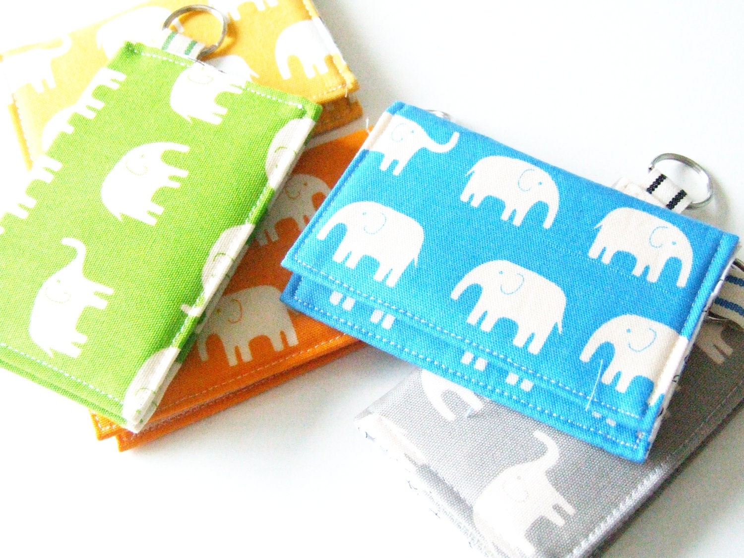 Elephant Business Card Holder - Velcro Keychain Wallet - Elephant Fabric