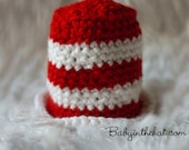 Newborn Striped Red and White Top Crochet Hat Photo Prop 0-12 Months