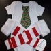 Christmas Candy Cane Boys Necktie and Girl Heart Shaped onesie with matching leg warmers flower clip headband TWINS Boy Girl Siblings