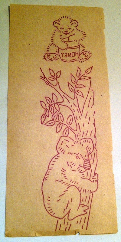 koala, honey bear, embroidery transfer, vintage