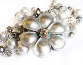 Silver flower long bead necklace handmade