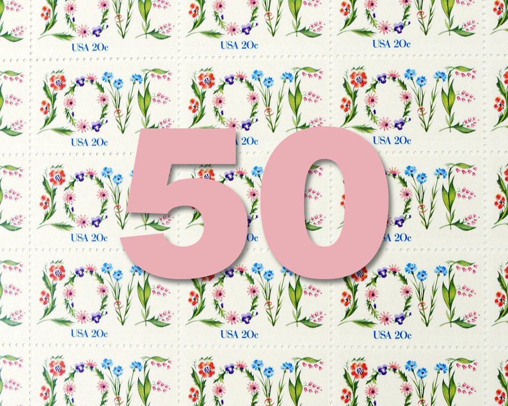 50 pieces - Vintage unused 1982 20 cent floral LOVE stamps - great for wedding invitations or craft projects