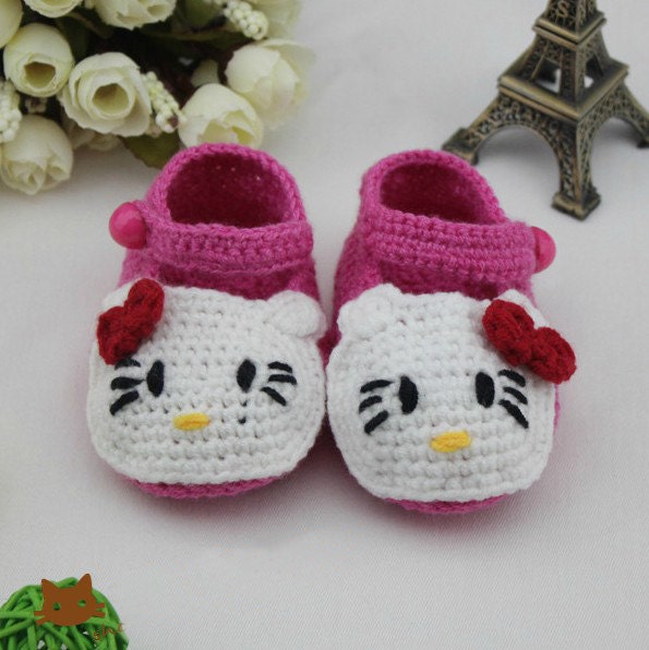 White Crochet Baby Booties rose red hello kitty baby shoes purple red strap with button