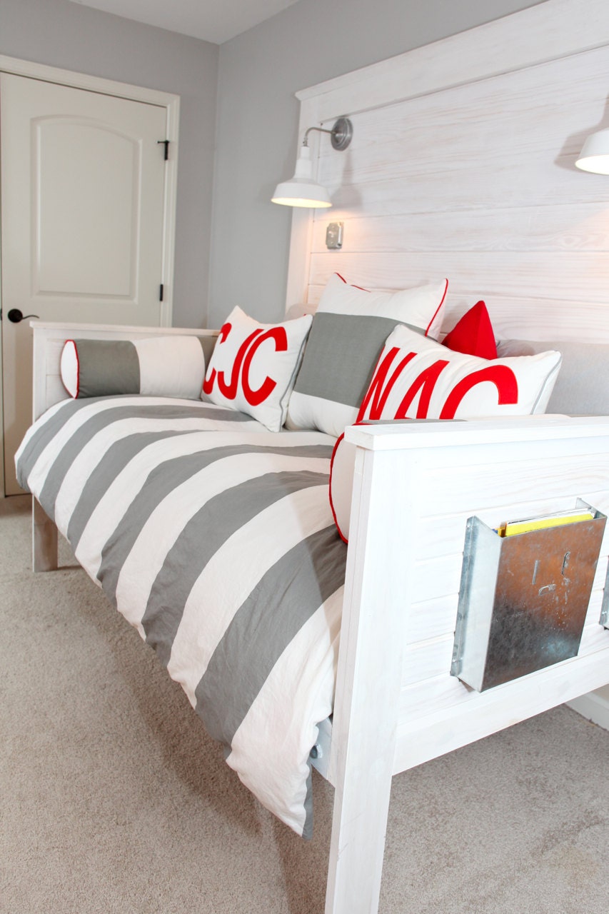 Trundle Lighted Cottage Bed in White Wash with Barn Lighting TWIN, QUEEN, or KING