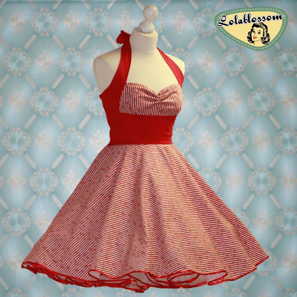 50's vintage dress full skirt in stripes with flowers perfect for a petticoat Tailor Made