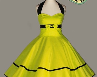 50's vintage dress full skirt uni yellow dress rare Tailor Made after your measurements
