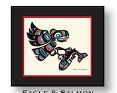 Matted 10X12 Eagle & Salmon Print - Pacific Northwest Native American