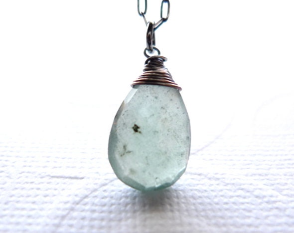 Moss Aquamarine Oxidized Sterling Silver Necklace