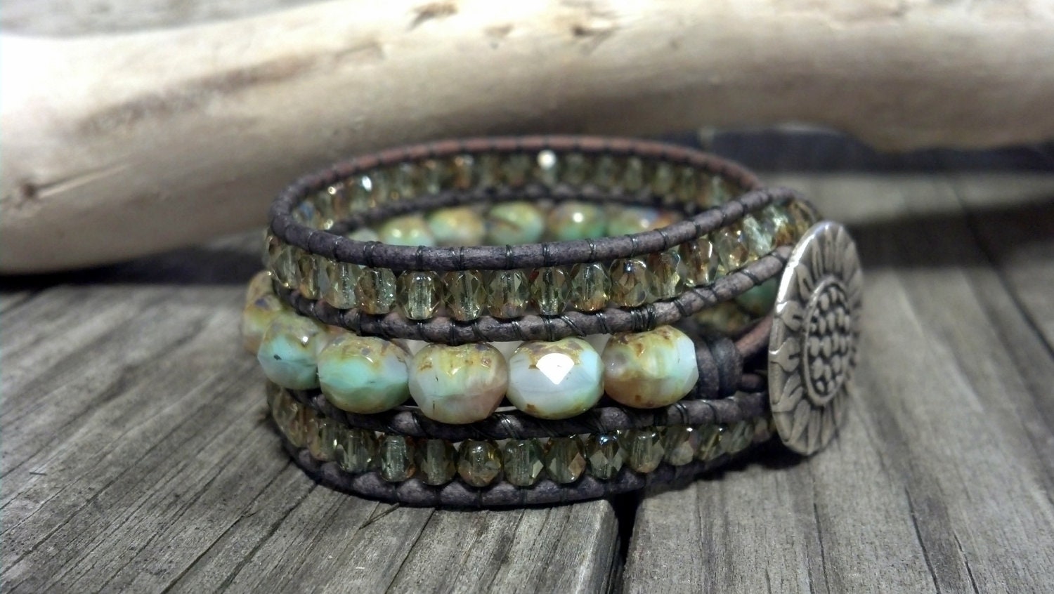 Leather Cuff Bracelet, Pastel Picasso Cuff, Leather Wrap Bracelet, Shabby Chic, Boho, Mothers Day Gift