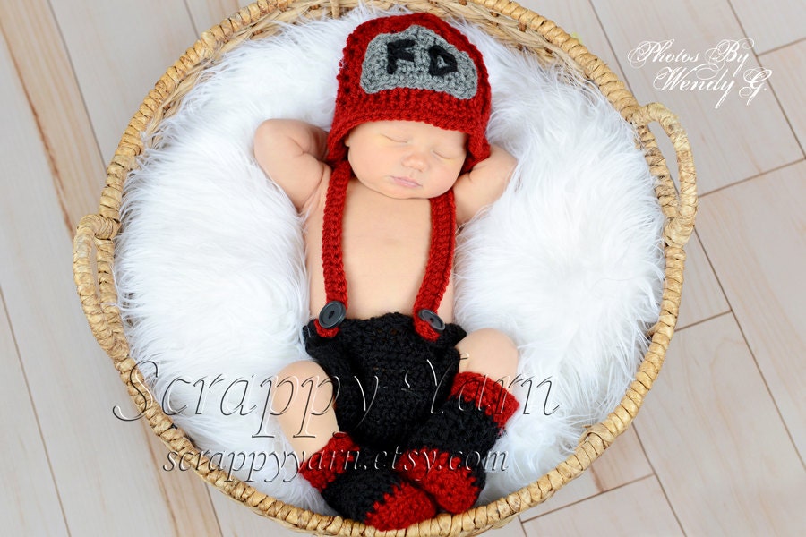 READY TO SHIP Newborn Fireman Set