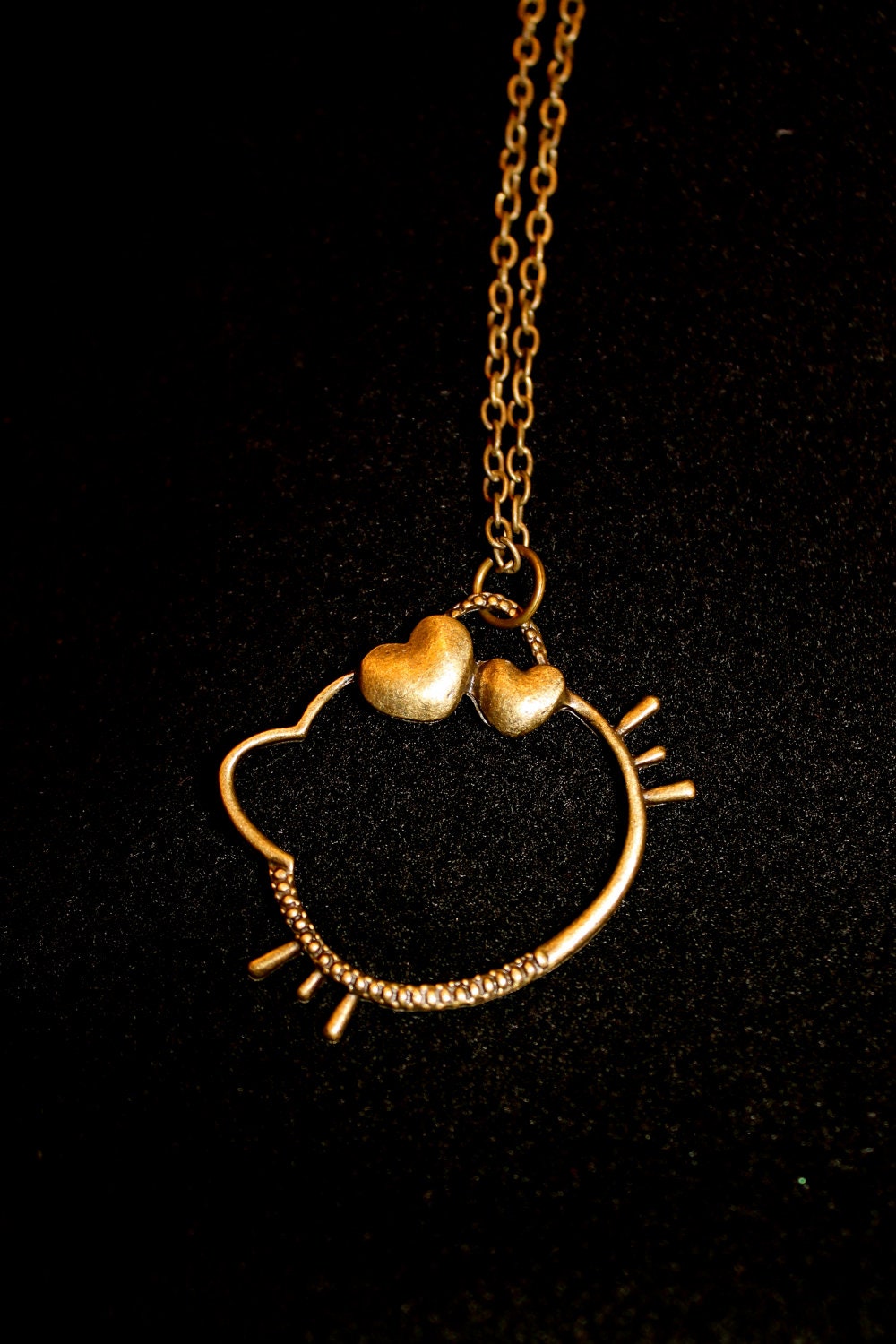 Antique Gold Kitty Charm Necklace