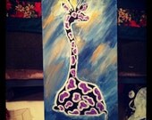 acrylic painting 12X24 "Amethyst" Giraffe with Antlers