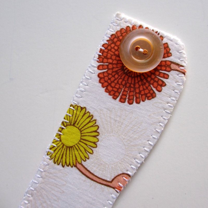 Fabric Bookmark, Floral Bookmark, Orange Yellow