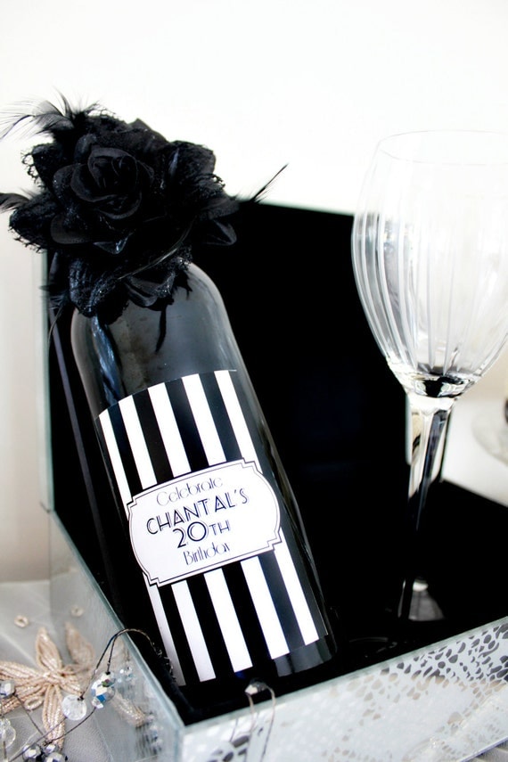 1920's Inspired Black & White Glam Wine Bottle Label - DIY Print-it-Yourself Wine Label. Il_570xn