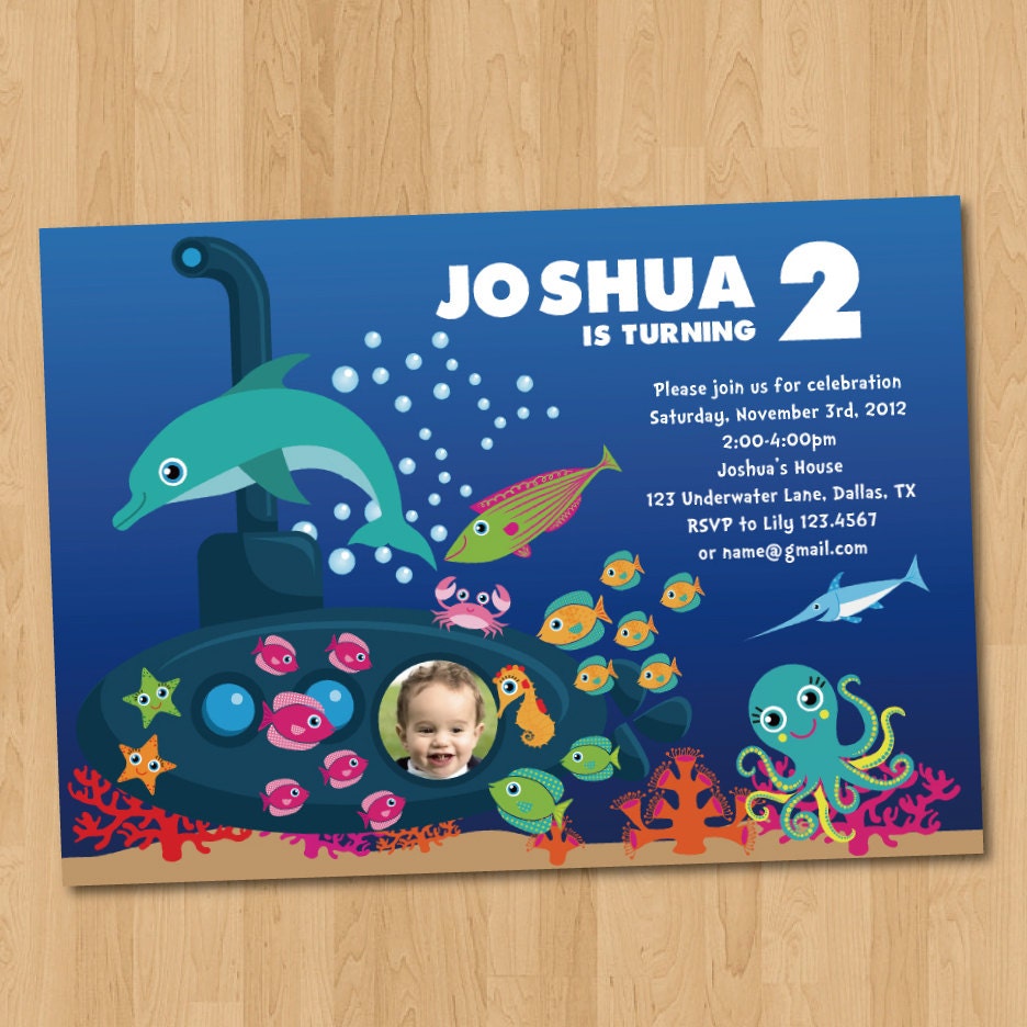 Submarine Birthday Party Photo Invitation Digital Printable