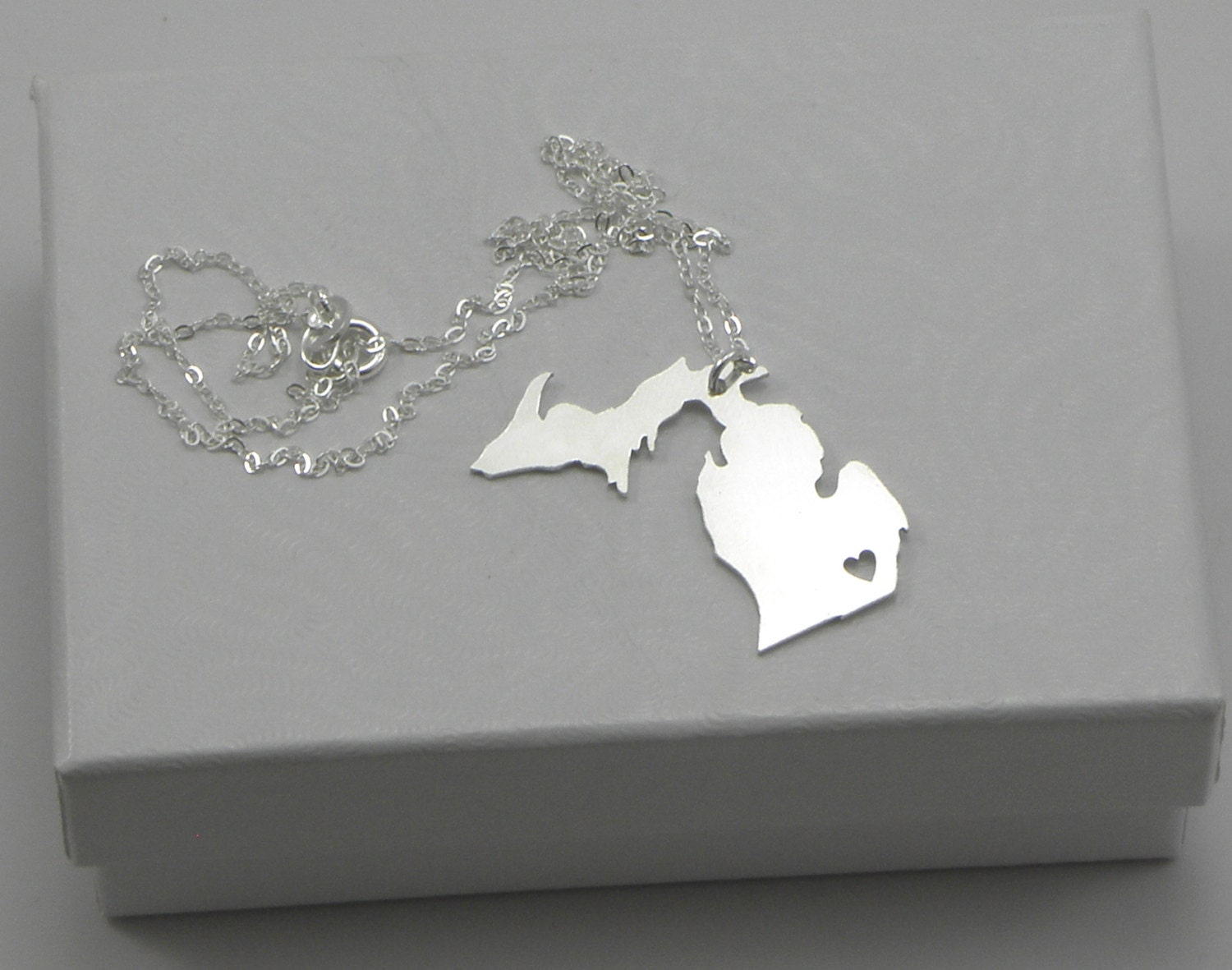 Sterling Silver State Love Heart Necklace - Michigan