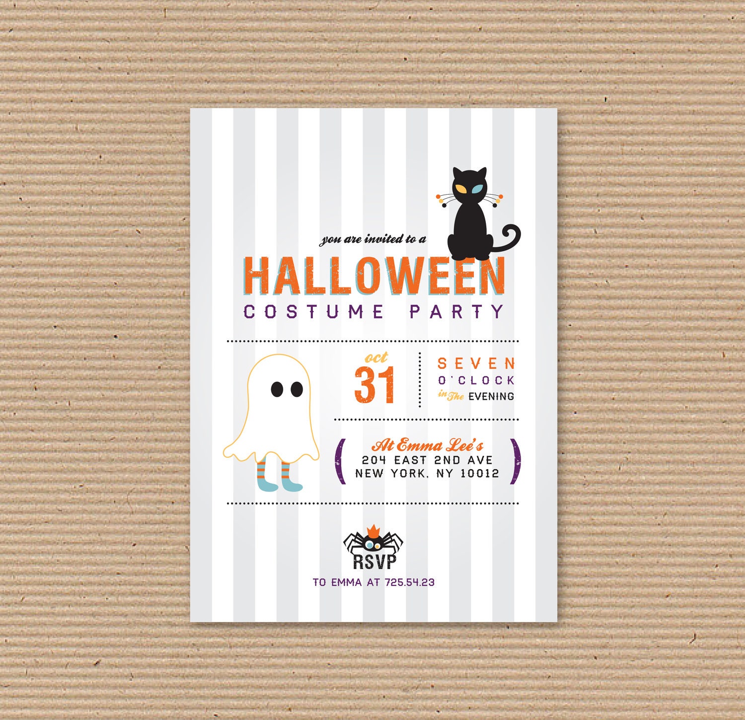 Halloween Costume Party Invitation - Ghost Cat Spider - PRINTABLE FILE - by Luvalexa