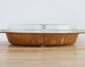 Pyrex American Heritage Divided Dish - Promotional Brown Casserole with Gold Icons of Americana