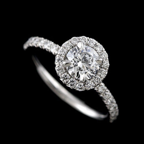 Micro Pave Cut Down Diamond Engagement Ring 18K White Gold Mounting