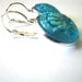 Vintage glass button earrings, iridescent aqua blue gingko flowers, silver leverbacks