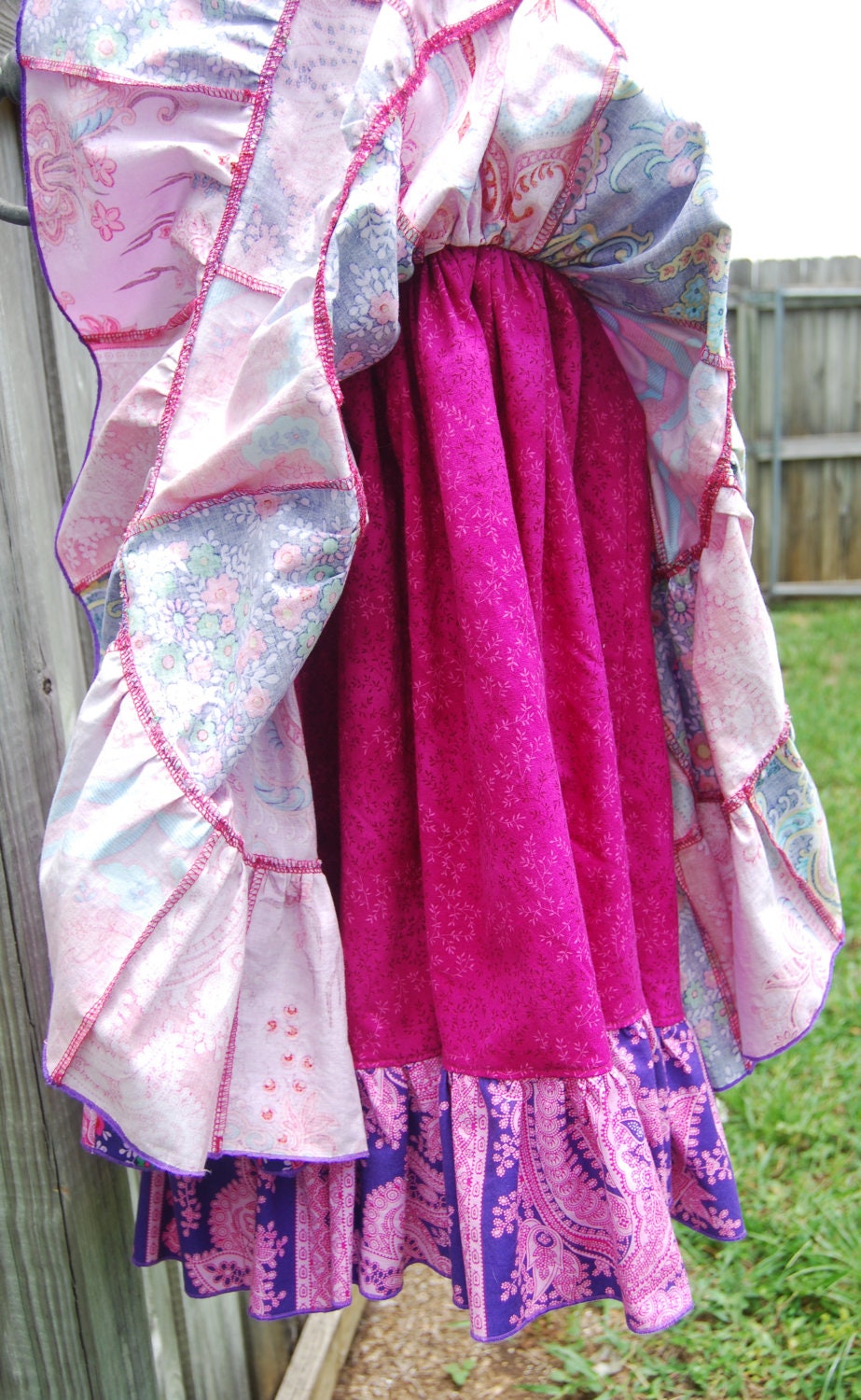 Crazy Love Patchwork Twirl Boho Dress Size 6 Three Tiers Two Layers Tie Back Adjustable Straps Handmade Ready to Ship
