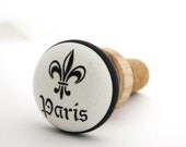 Wine Stopper- Vintage looking French Paris Fleur de lis knob / drawer pull and new cork. Shabby Chic French Country decor