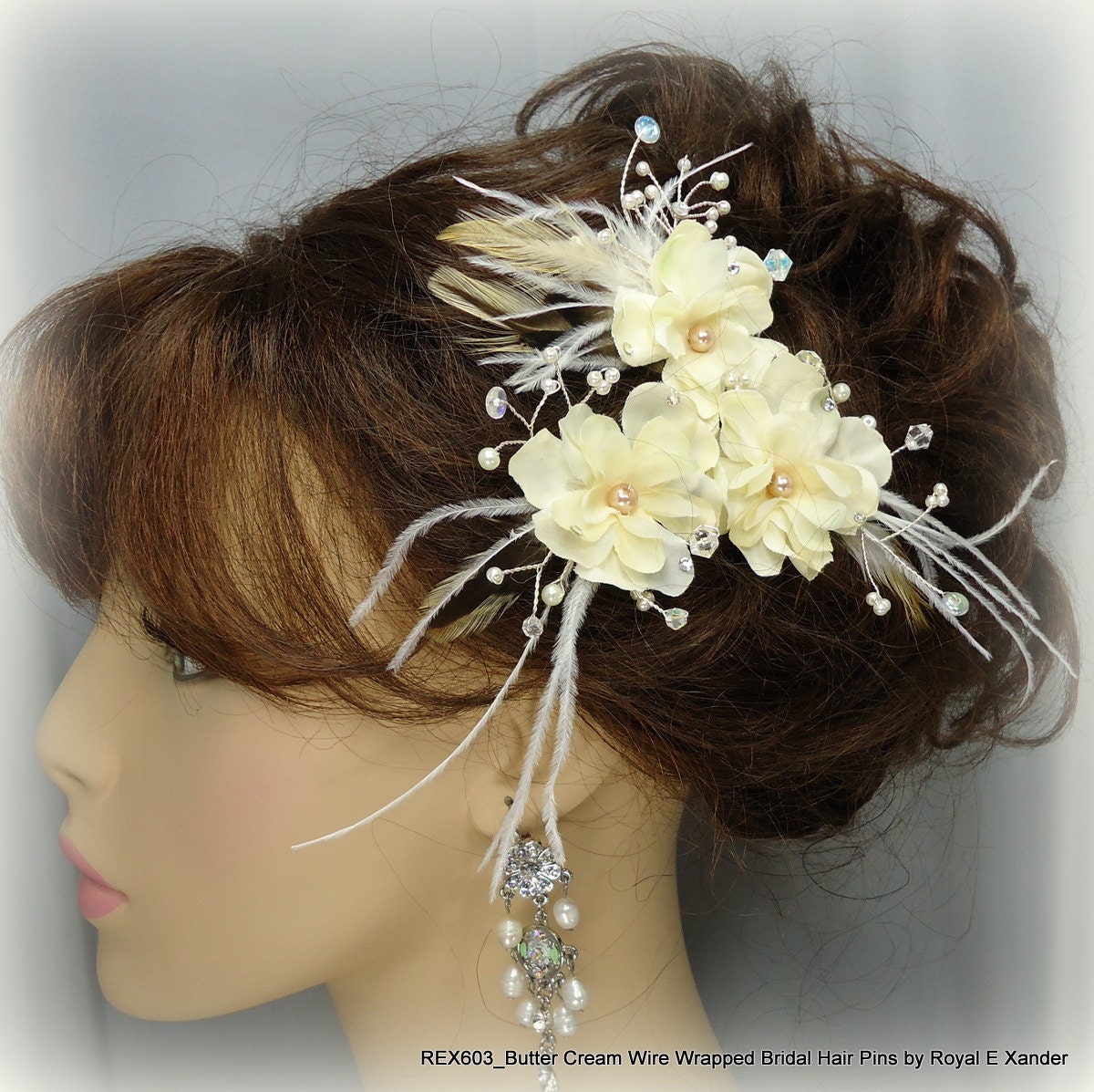 Butter Cream Wire Wrapped Bridal Hair Pin...Set of 3....Wedding Hair Accessory....Bridal Hair piece...Bridesmaid Hair Pins