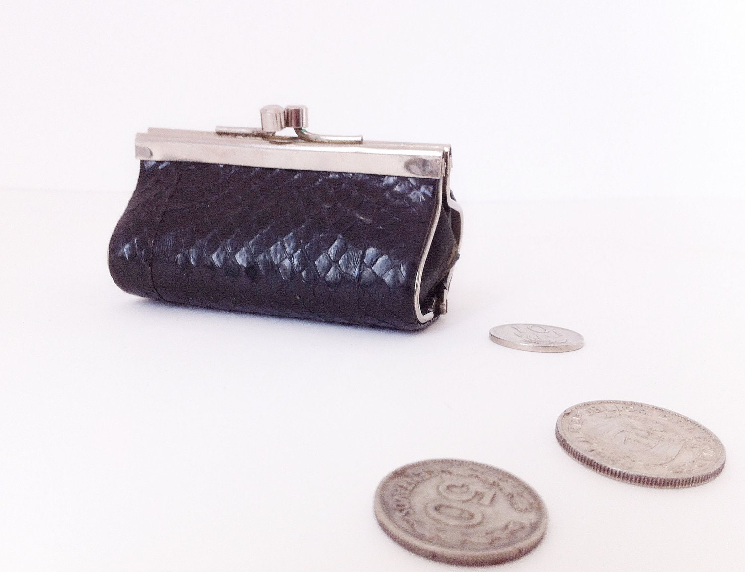 Black coin purse snake leather