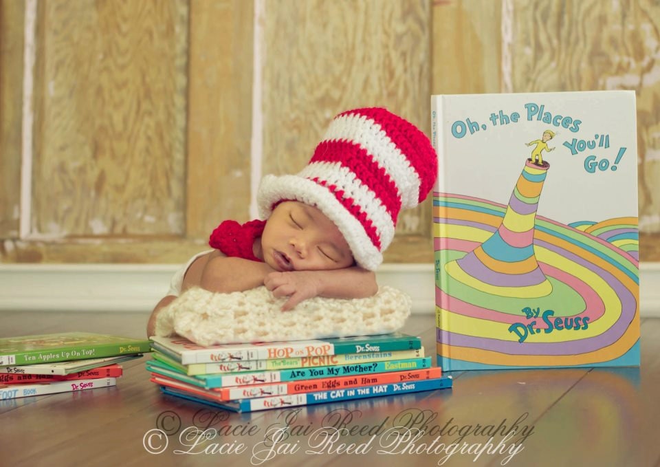 Crochet Cat in The Hat Set - Baby Crochet Hat - Crochet Dr. Seuss Top Hat and Adjustable Tie Set - Photo Prop - Crochet Prop - Dr. Seuss