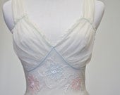 60's Vintage Night Gown, Vintage Lingerie, Ivory, White, Floral Summer Dress