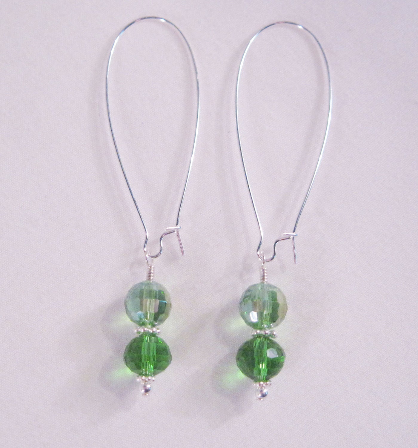 Green Crystal Beaded Long Dangle Earrings - Free Ship in US