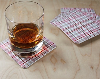 Plaid Letterpress Paper Coasters, Metallic bronze and red, set of 6