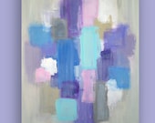 Original Purple and Blue Acrylic Abstract Painting Fine Art Large Canvas Title: QUIET REFLECTIONS 30x40x1.5" by Ora Birenbaum