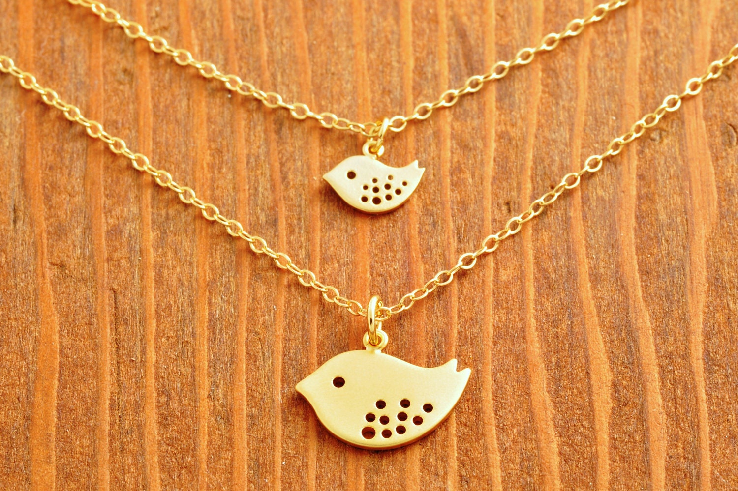 Mother and Daughter Necklace - double necklace, gold bird necklace, mom necklace, daughter necklace, pair necklace