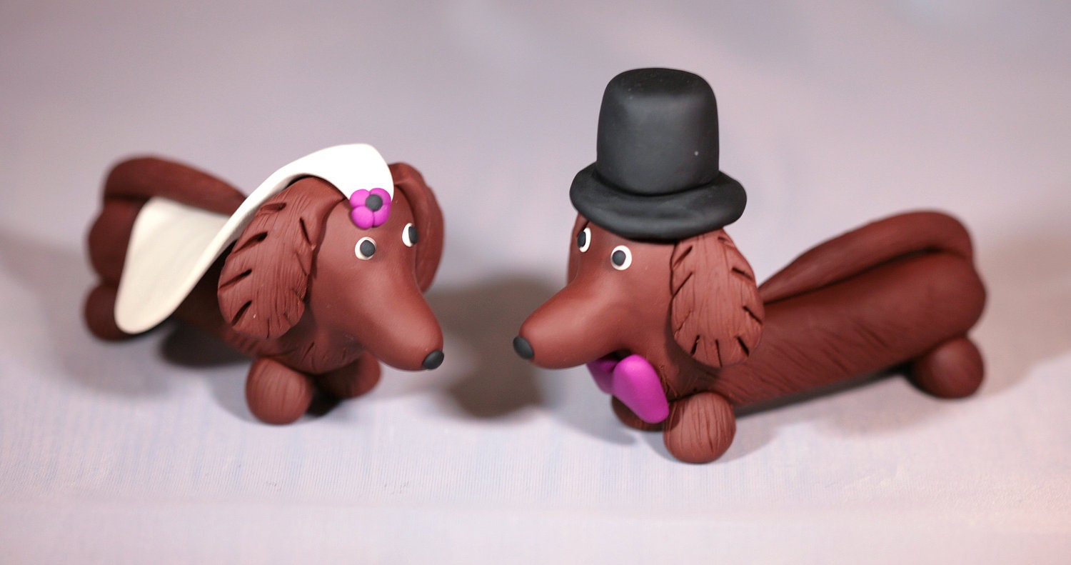 Long Haired Daschund Weiner Dog Wedding Cake Topper